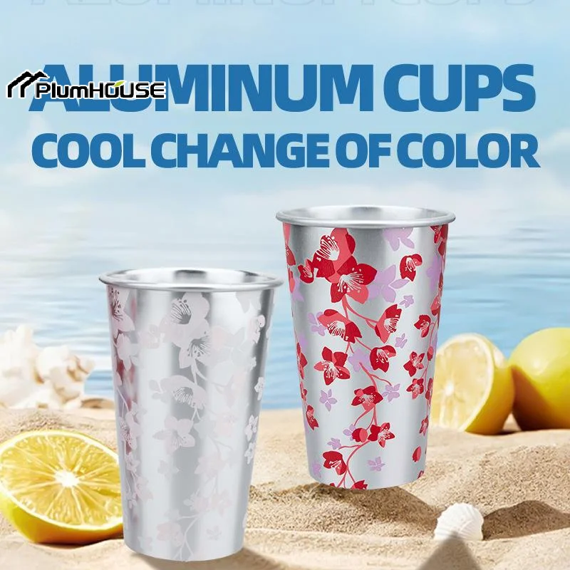 Cherry Blossom Pattern Color Changing Aluminum Cup Anti Fall For Cold Drink Beer Cola Juice Bar Outdoor Home