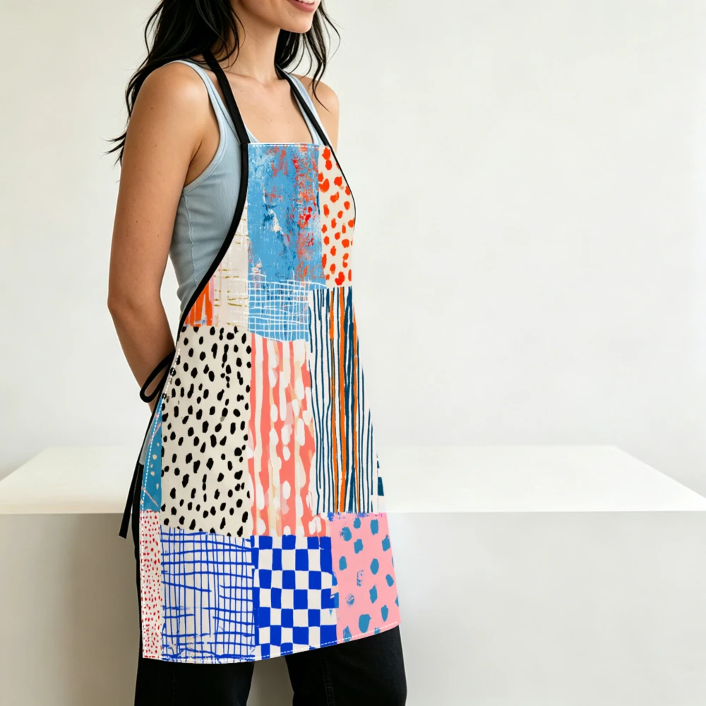 Abstract Patchwork Geometric Print Kitchen Apron Cooking Baking Cleaning Protective Adjustable Bibs
