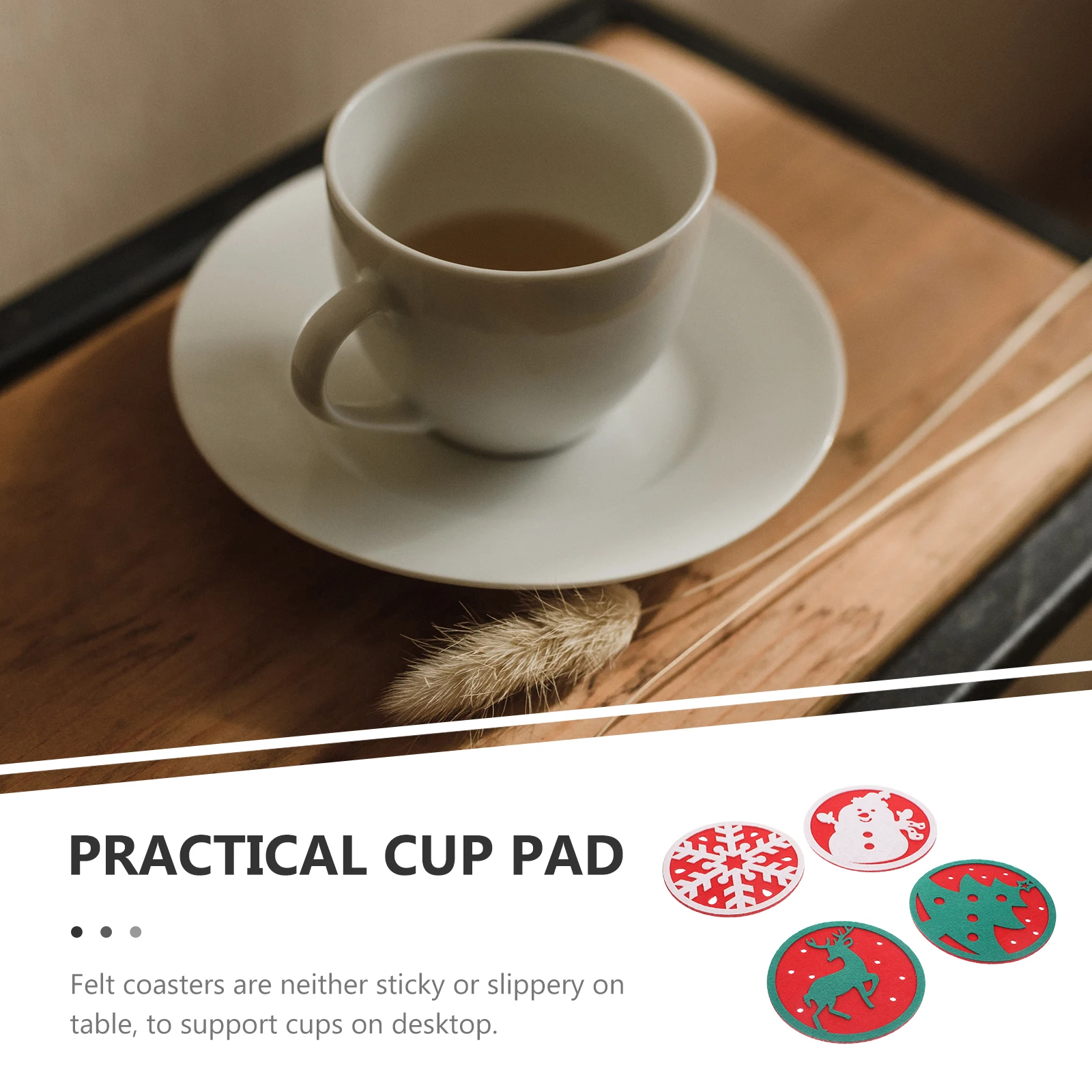 

8pcs Felt Coasters Round Christmas Cup Pads Absorbent Non-Slip Drink Protectors For Home Office Holiday Gift Xmas Mats Table