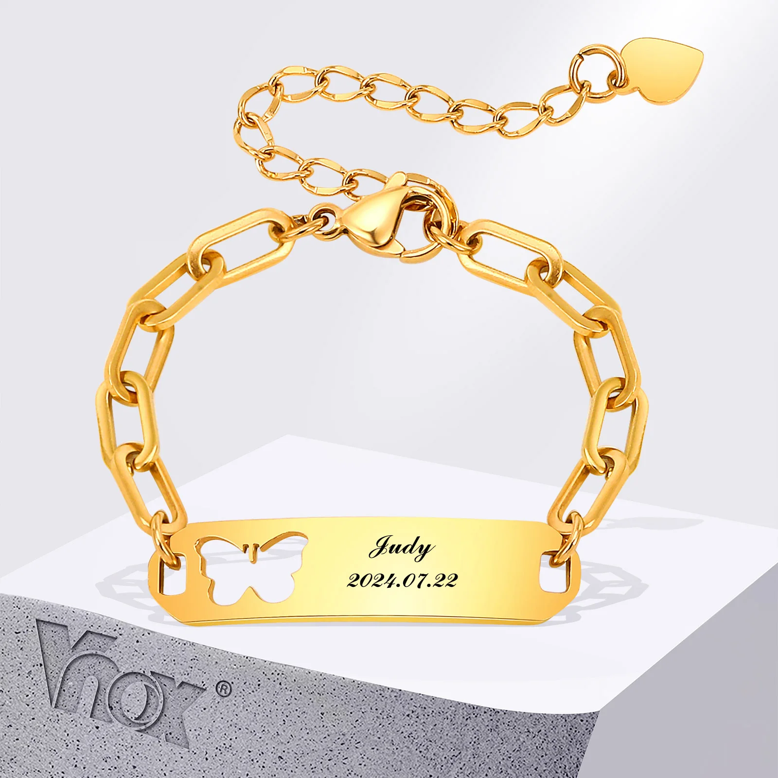 Vnox Personalized Bar Bracelet, Custom Name ID Plate Bracelet for Toddler from Mom,Engraved Name for Daughter Gift