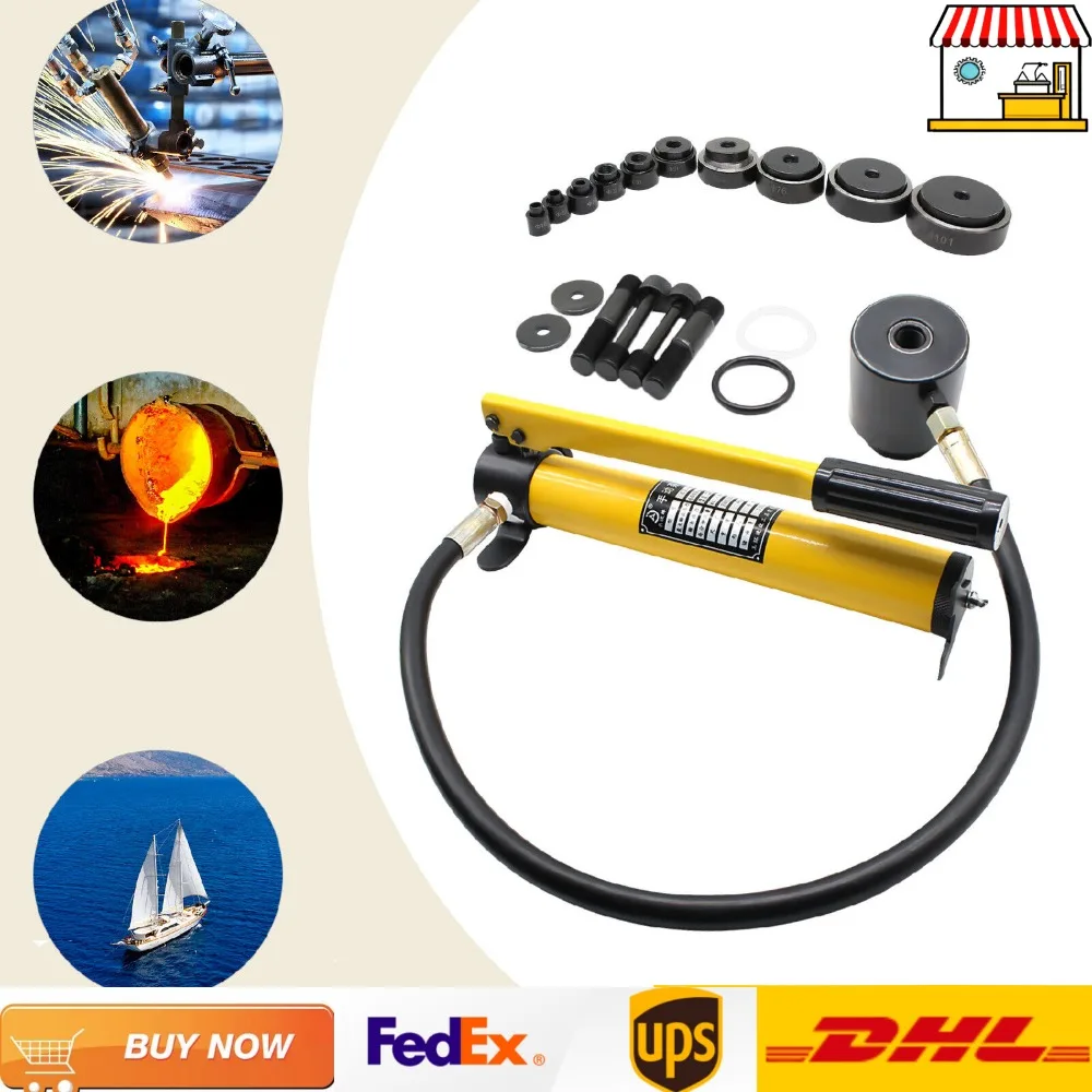 15Ton Hydraulic Knockout Punch Driver Kit Hole Opener Repair Tool Yellow