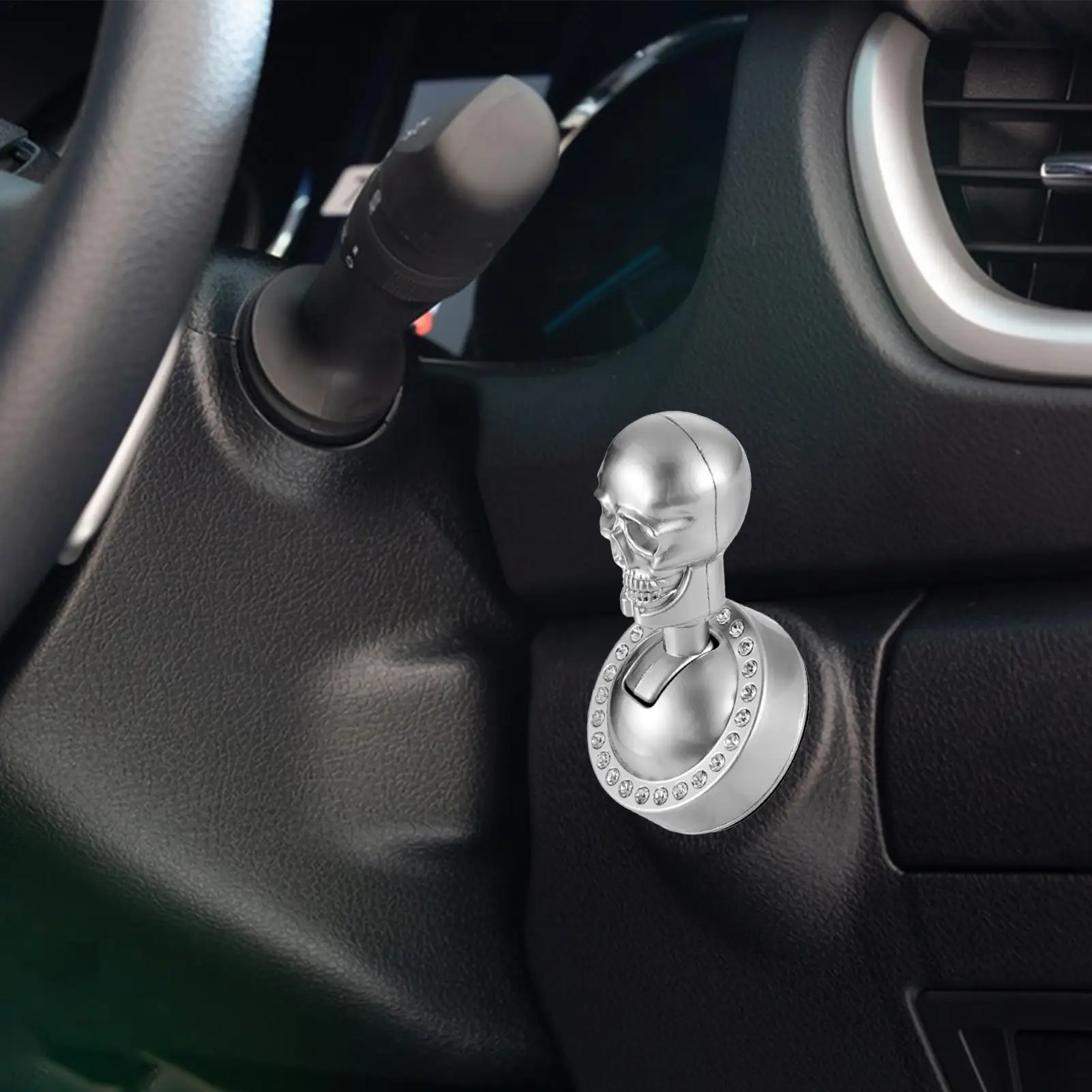 New Push-to-Start Button Cover for Car, Engine Start/Stop Joystick Gothic Metal Skull Starter Cover for Decorative Accessories