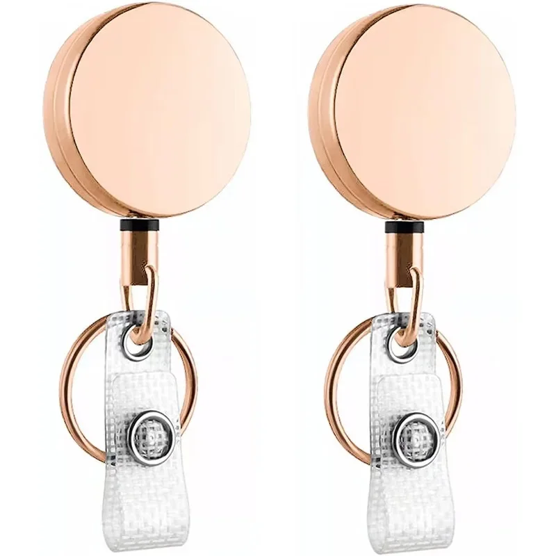 

1 шт., выдвижной держатель для бейджа из розового золота, металлический держатель для бейджа с зажимом для ремня, брелок для ключей для именной карты, брелок