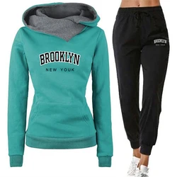 Womens Tracksuit Brooklyn Printing Double Neck Hooded Sweatshirt Sports Jogging Casual Clothing Autumn Winter Popular Warm Tops