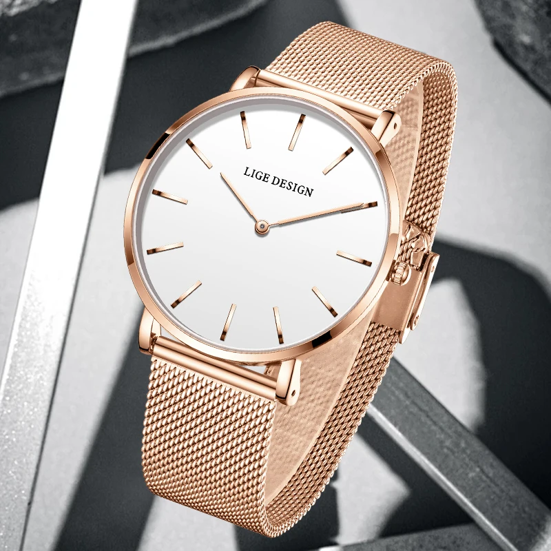 LIGE Luxury Quartz Man Watch Fashion Top Brand Ultra Thin Simple Casual Sport Waterproof Mesh Stainless Steel Band Mens Watches