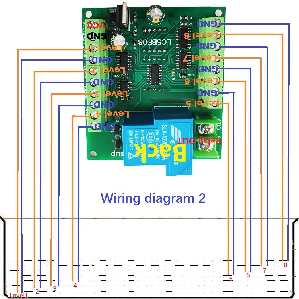 Bomba de nivel de agua multifunción DC12V 30A 8 niveles, controlador de pantalla, Sensor de líquido, módulo de relé de control automático