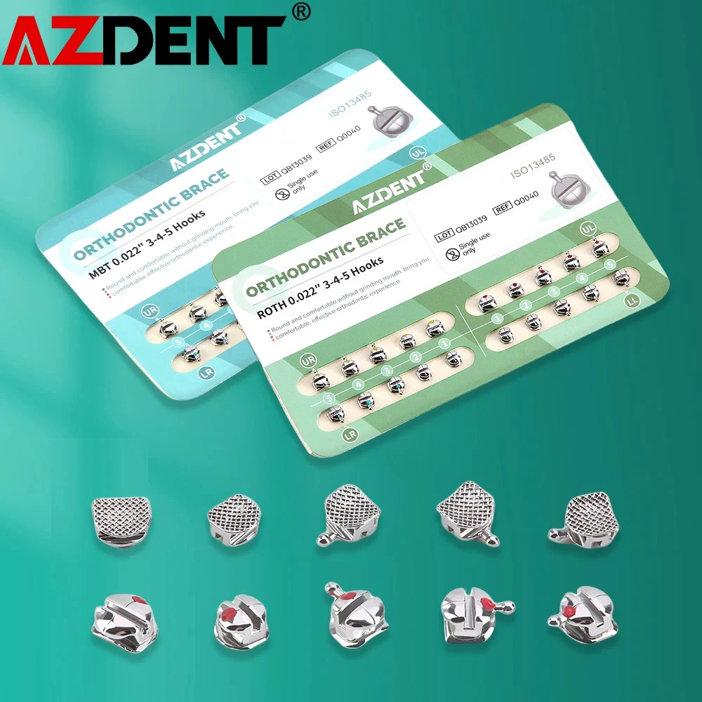 

10Packs AZDENT Dental Orthodontic Bracket Q-type Metal Brackets ROTH/MBT 0.022 345 Hook Newest 2024 Ortho Dentistry Instruments