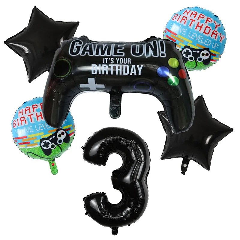 6 pçs jogo balões aniversário gamepad folha balão gaming globos número balão lan festa de aniversário das crianças menino decoração da festa de