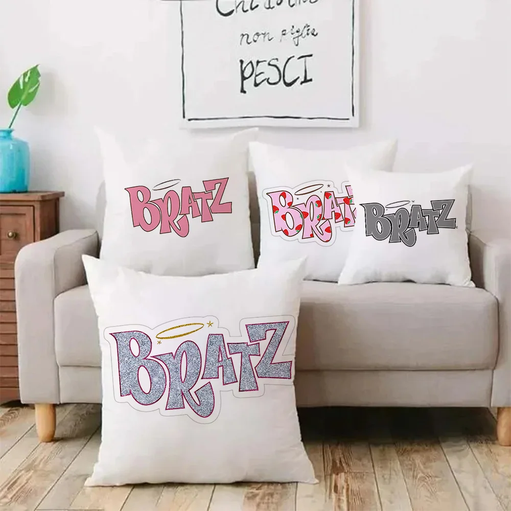 Bratz Pillow Covers Cartoon Sofa Decorative Home Double-sided Printing Short Plush Cute Cushion Cover