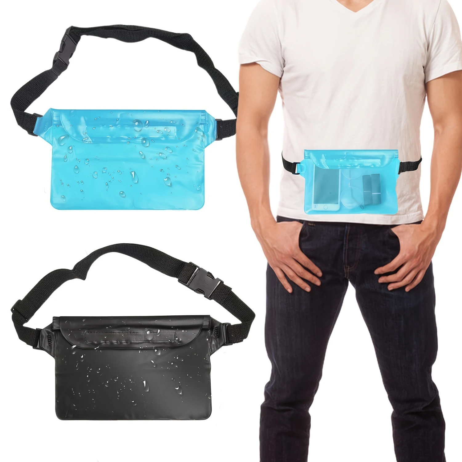 2-Piece Waterproof Phone Pouch With Adjustable Waist Strap - Durable Pvc, Touchscreen Compatible For Swimming & Outdoor Activiti