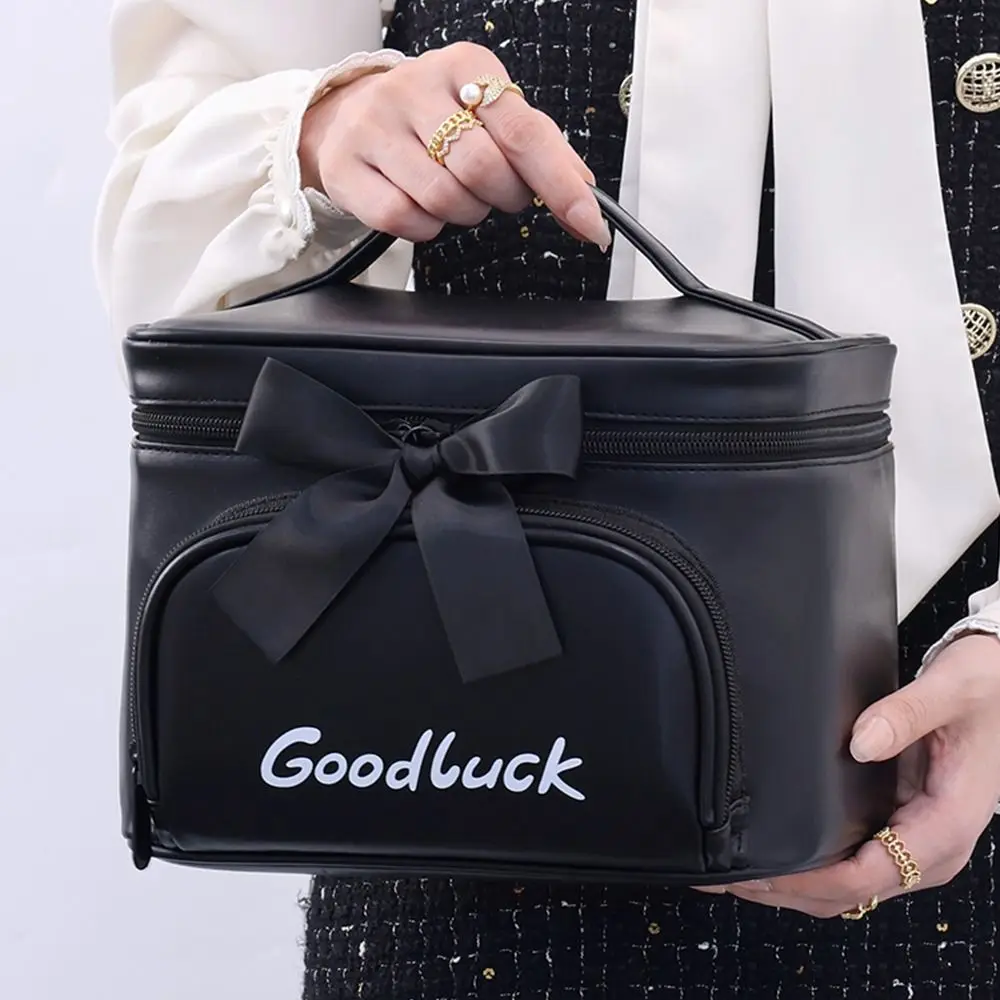 Elegant Bowknot Decoration Makeup Bag Large Capacity Waterproof Washing Bag Portable Toiletry Bag Home