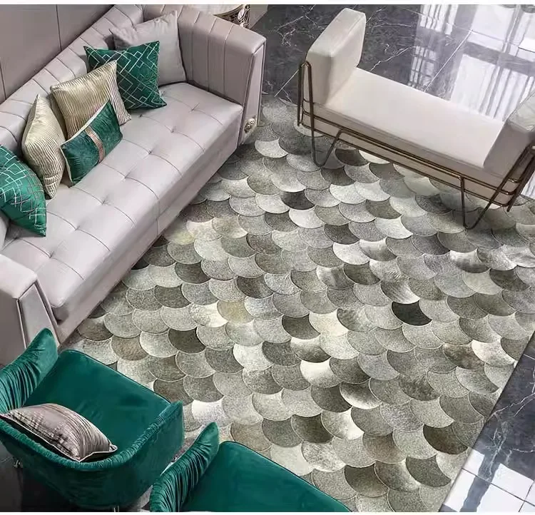 Light Luxury Patchwork Cowhide Living Room Carpet Real Cow Skin Sofa Coffee Table Rugs Modern Home Large Area Carpets Bedroom