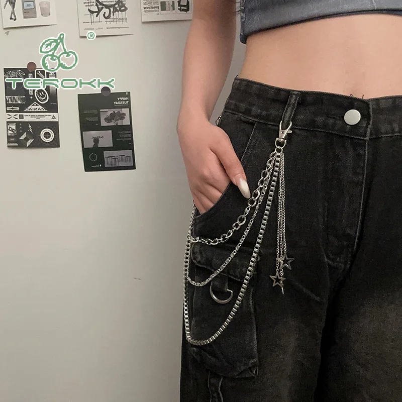 نجمة شرابة السراويل المعدنية الخصر سلسلة الملابس ديكور قلادة الهيب هوب السراويل الجينز حزام سلسلة المفاتيح مجوهرات هدية