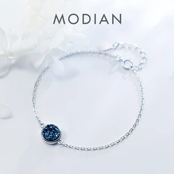 Modian Multicolor Blue Crystal Sparkling Round Chain Bracelet Fashion Charm 925 Sterling Silver Bracelets For Women Jewelry Gift