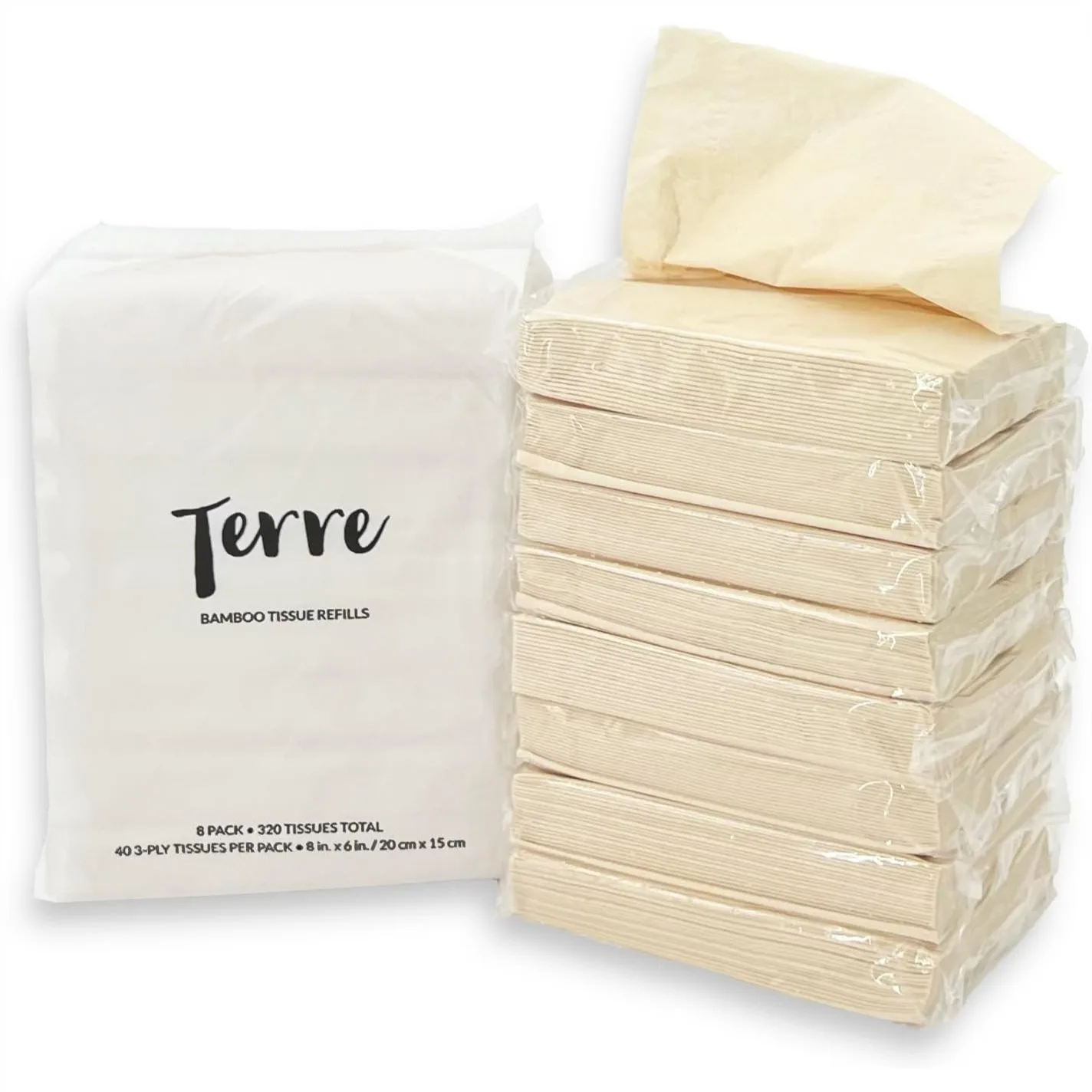 

Bamboo Car Tissue Refills 3-Ply Unbleached 8 Pack 320 Sheets for Visor Holder Travel Tissue Box