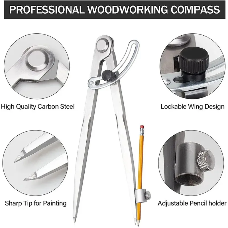 Woodworking Compass Drawing Carpenter Compass 150MM-300MM Circular Marking Tool Design Layout Tool for Geometry Drawing Drafting