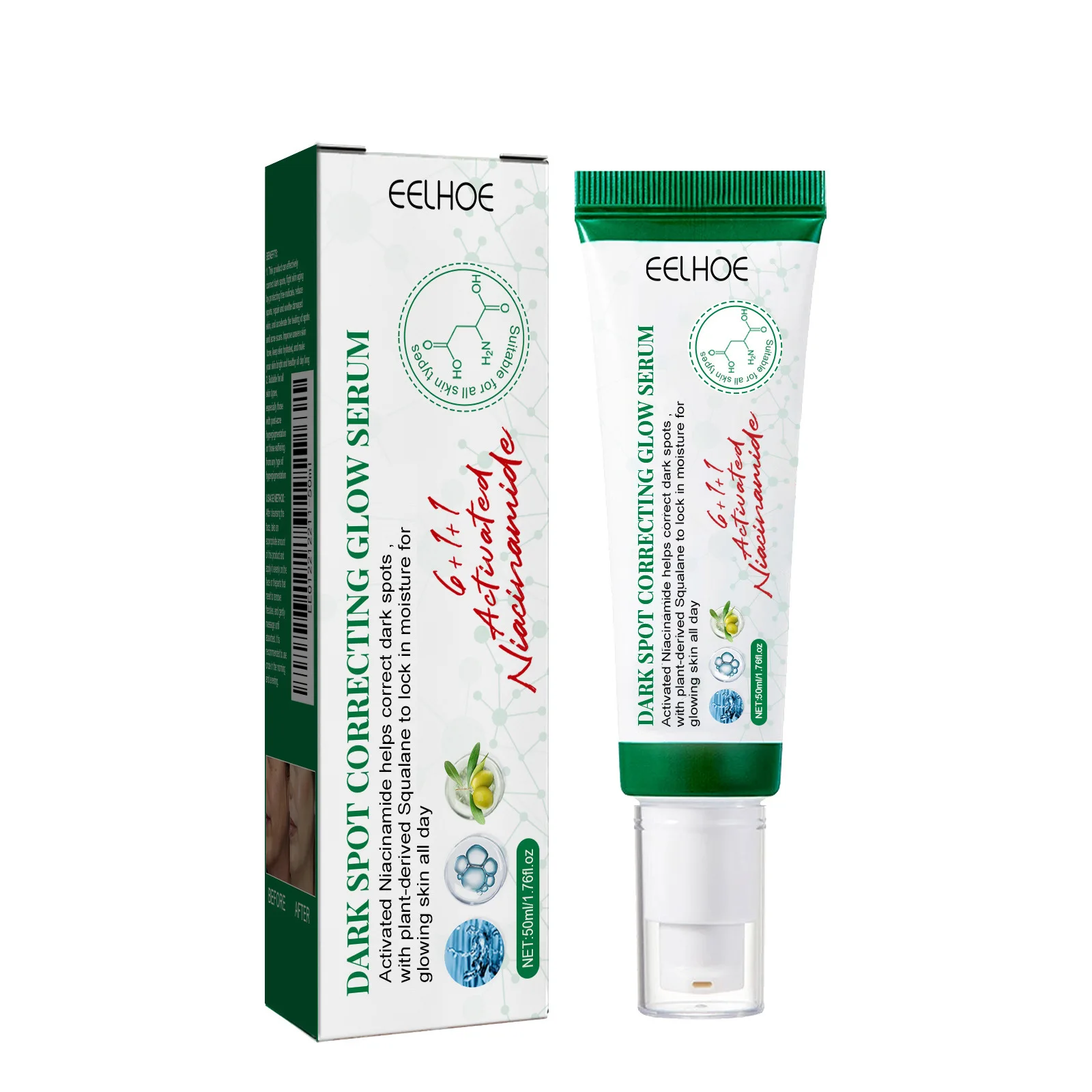 Eelhoe-suero corrector de manchas oscuras, auténtico, mejora la piel opaca, brillo facial, alivia la suavidad, 50ml