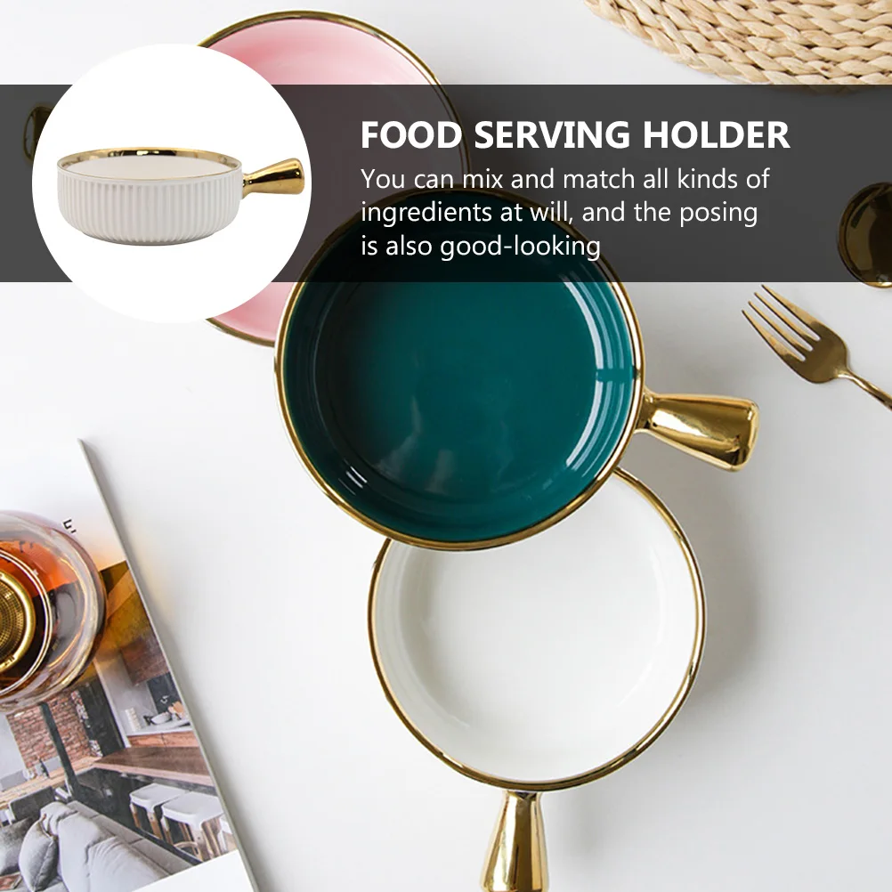 

1Pcs Fruit Dessert Bowl Ceramic Salad Bowl for Rice Noodles Cereal Food Serving Holder Creative Style Food Container with Handle