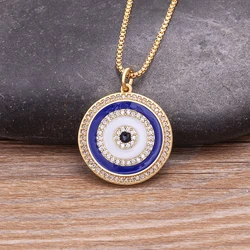 Nidin High Quality Turkish Crystal Evil Eye Lucky Pendant Necklace For Women Jewelry 3 Colors Clavicle Chain Shine Zircon Choker