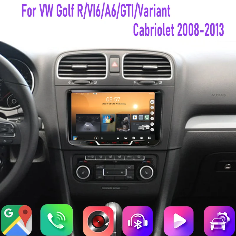 

9" 4GB+64GB For VW GOLF R A6 2008-2013 Car Radio 2DIN Google Map Head Unit GPS Steering Wheel Control Android 15 Auto