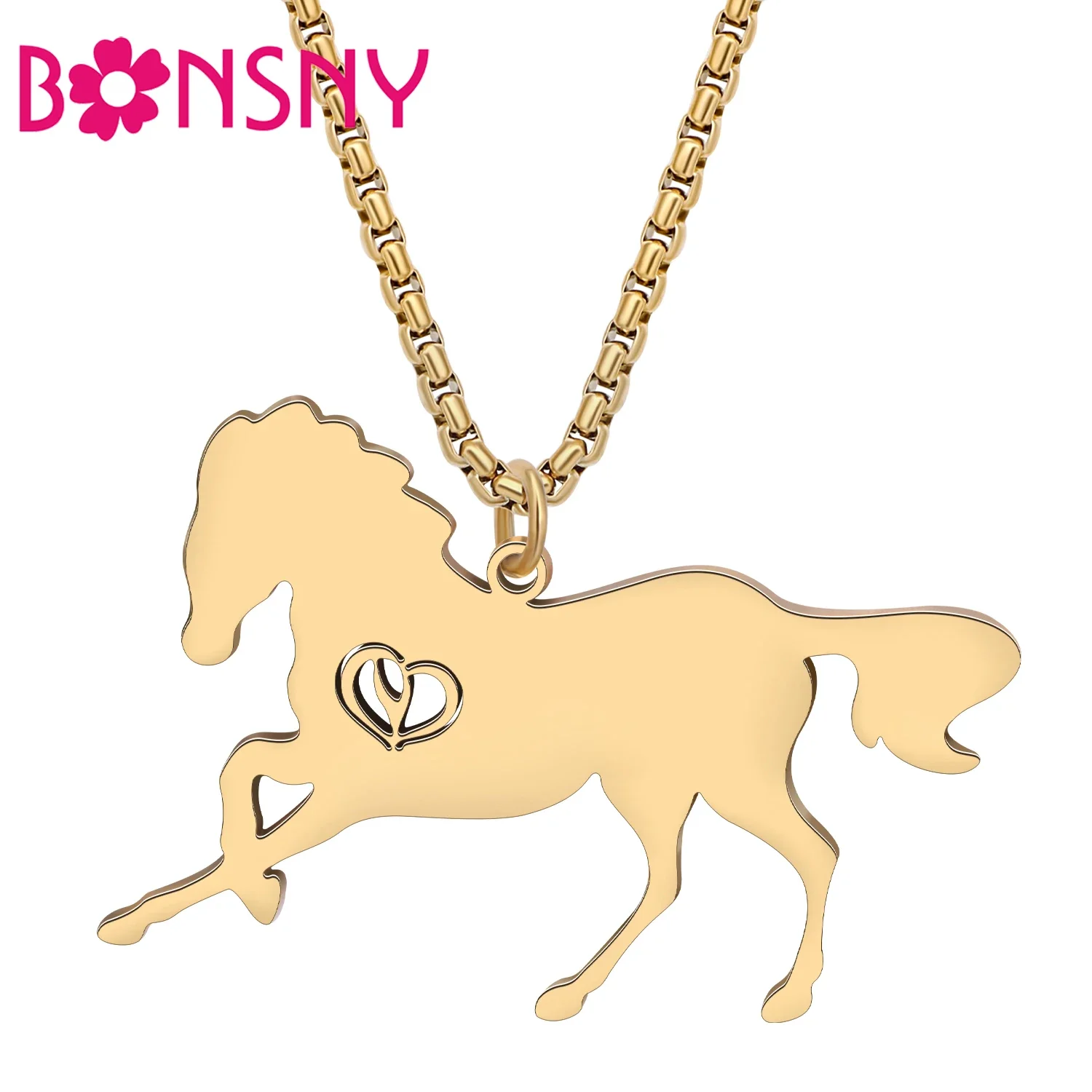 Bonany Stainless Steel Running Horse Necklace Jewelry Gifts For Women Girls Kids Fun Animal Pendant Chains Accessories