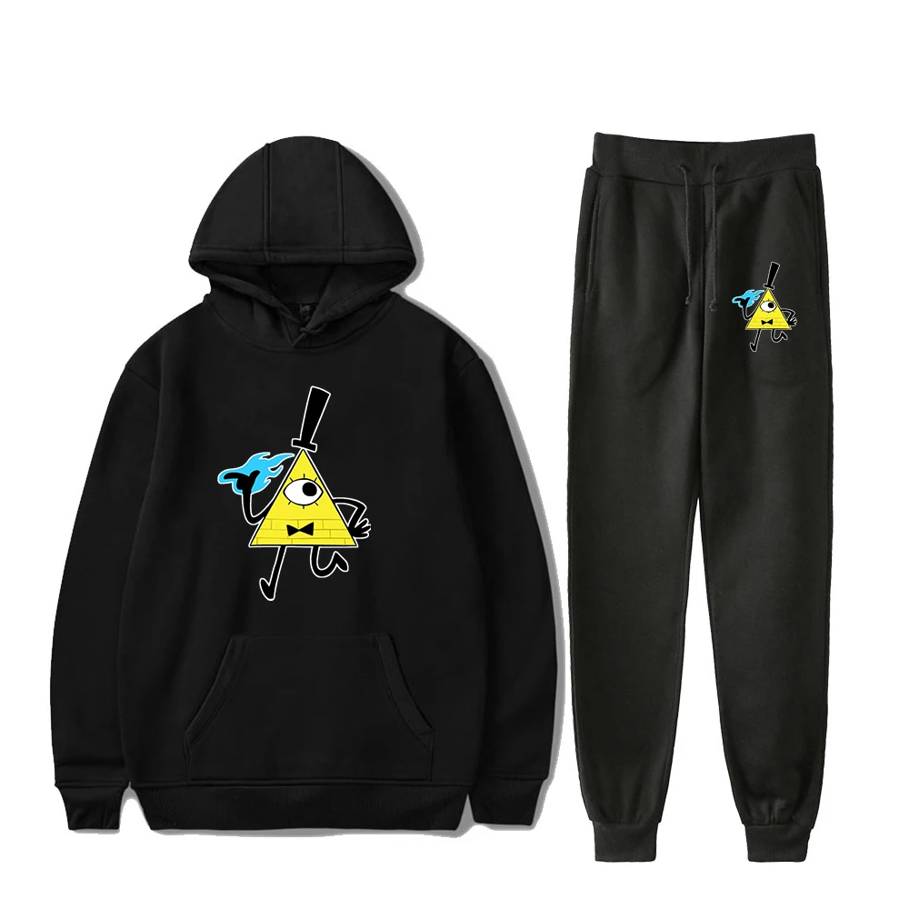 

Bill Cipher Art Hoodie Jogger Pants Two Piece Set Sweatshirts+Sweatpants Funny Cartoon Merch Women Men's Set