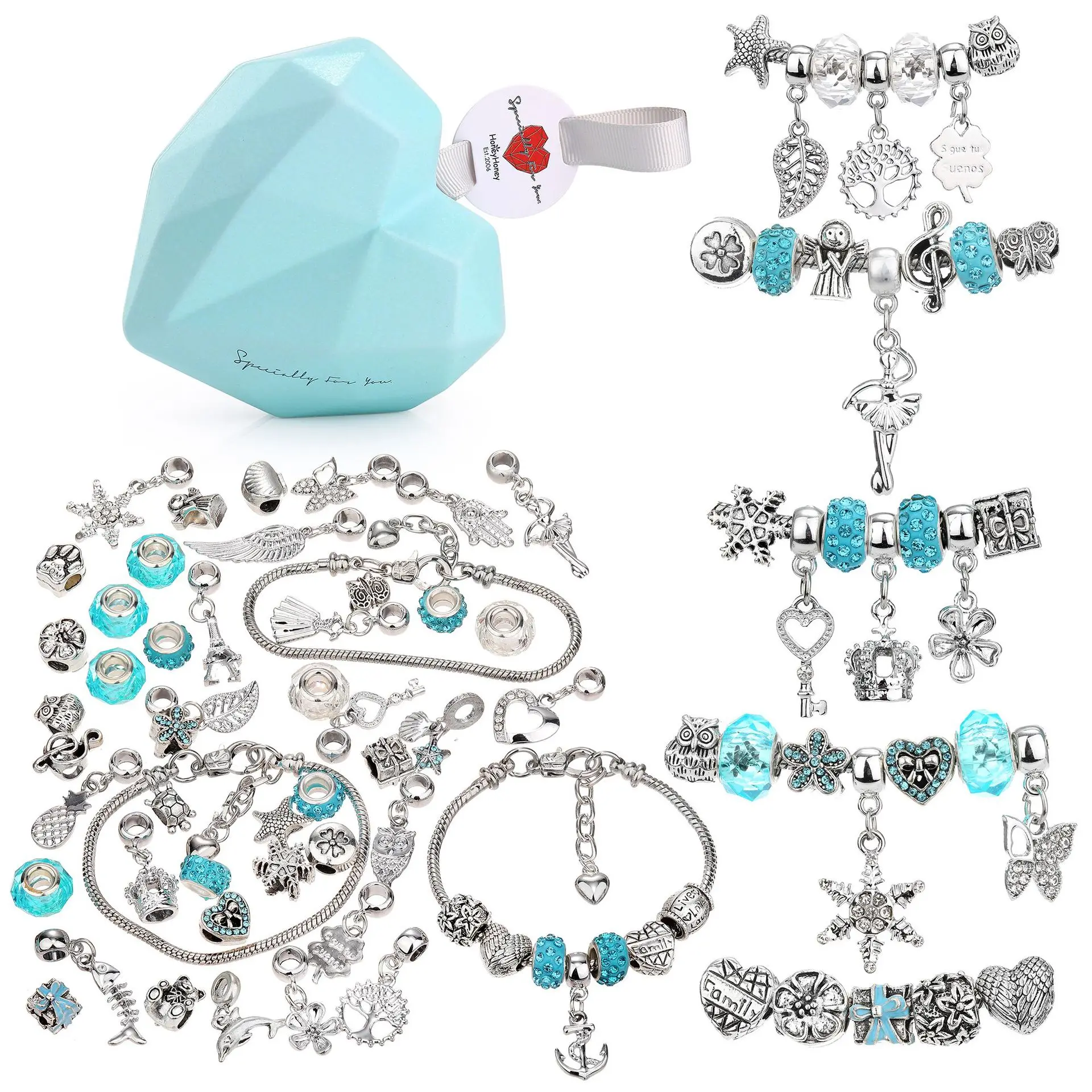 Kit per la creazione di gioielli fai-da-te per ragazze, kit di ciondoli con stella d'amore, sirena, unicorno, per braccialetti, collane, accessori per la creazione di compleanno