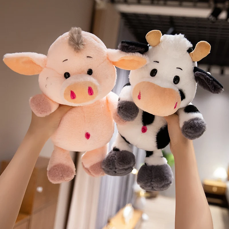 

25-45cm Simulation Cute Cartoon Cow Plush Toys Soft Stuffed Animal Pasture Dairy Cattle Piggy Dolls for Kids Girls Birthday Gift