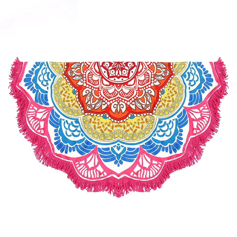 Yoga Mat Round Towel Tapestry Tassel Decor With Flowers Pattern Circular Tablecloth  Picnic Mat