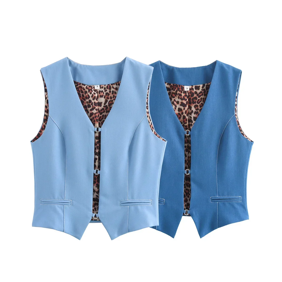 Women's new fashion pocket decoration short slim V Neck elastic denim vest  retro sleeveless button up women's vest chic top