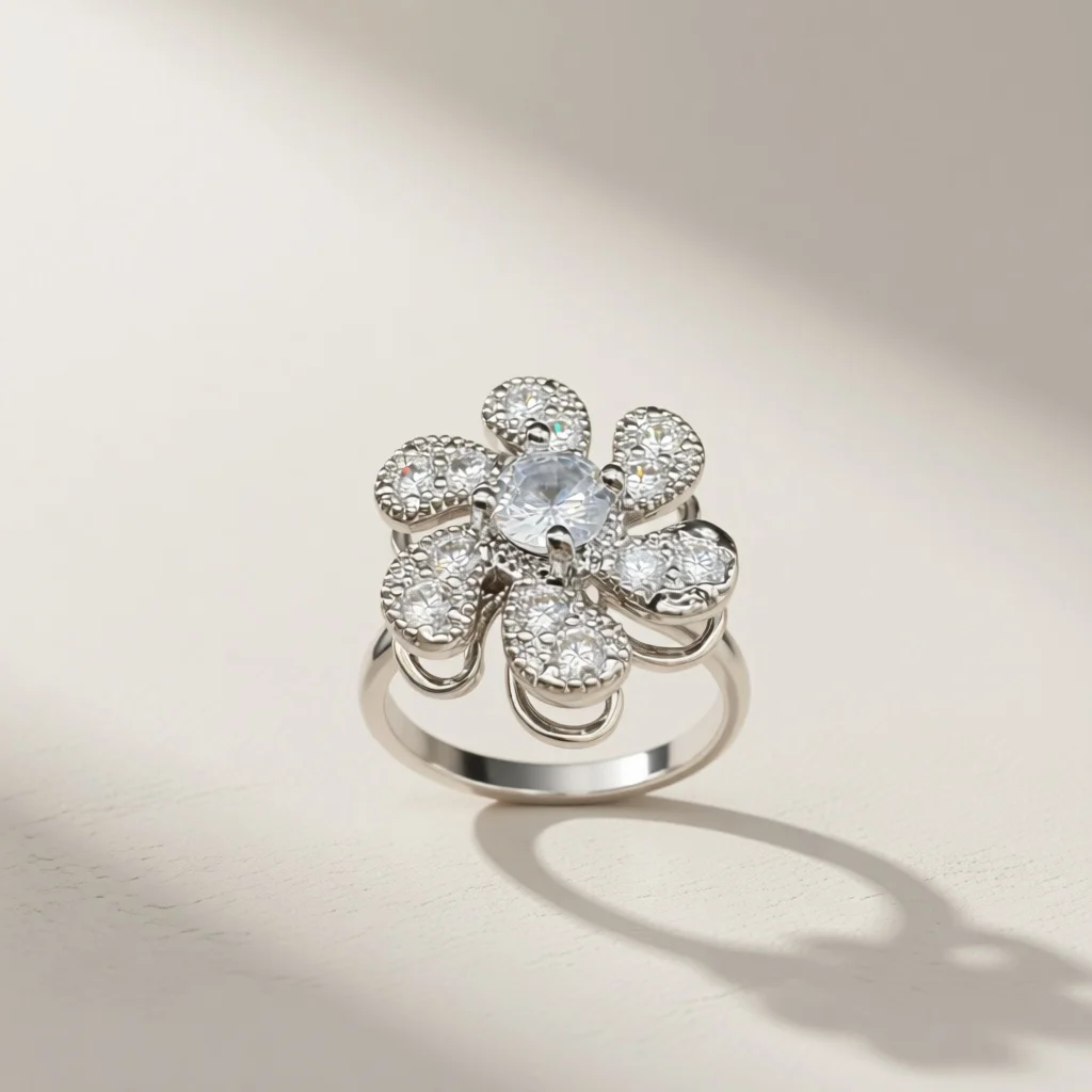 Golden Korean Daisy Lady, freely rotating pressure reducing adjustable ring, fashionable wedding daily jewelry gift