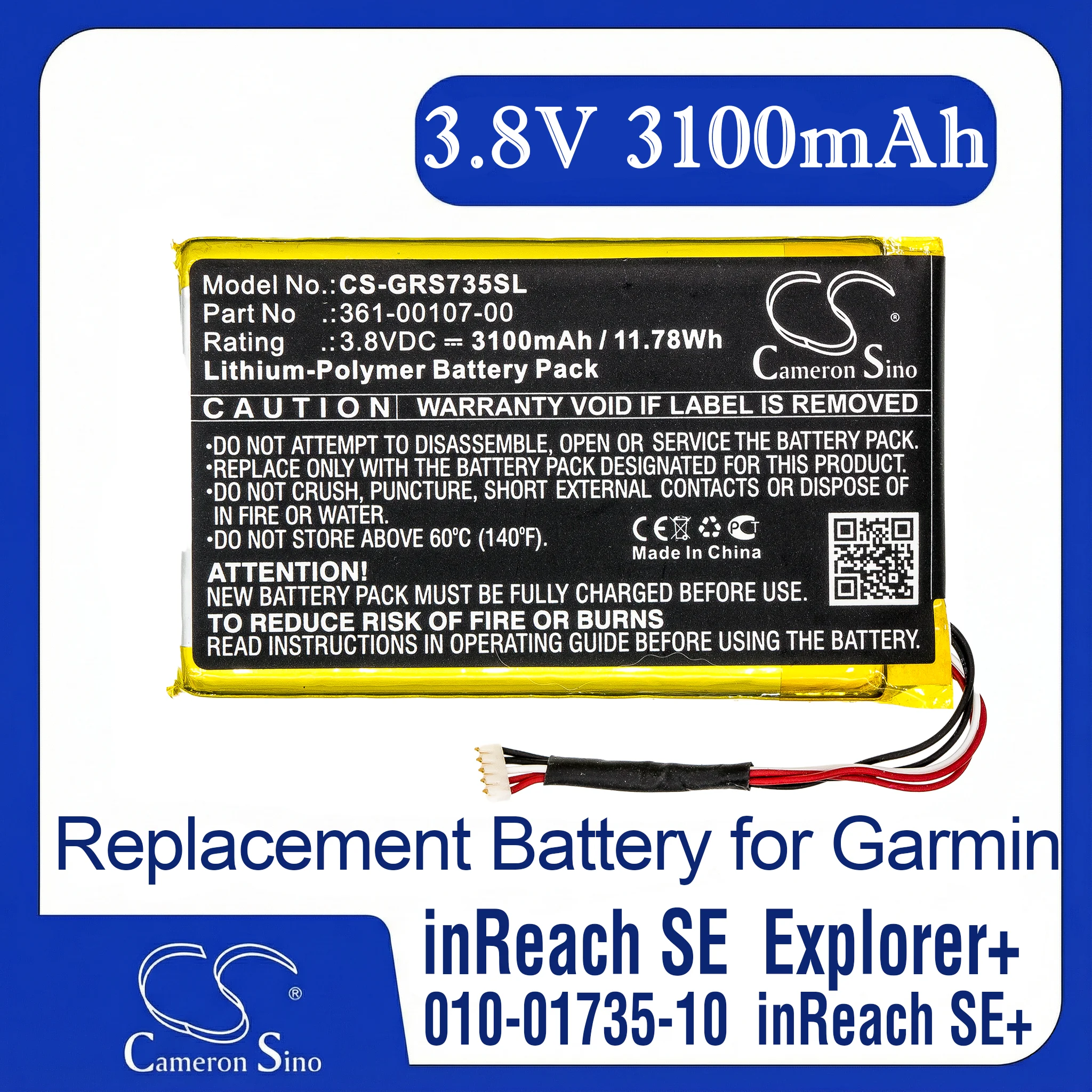 Cameron Sino Replacement Battery for Garmin 010-01735-10, Explorer+, GPSMAP 66i,, Fits P/N 361-00107-00