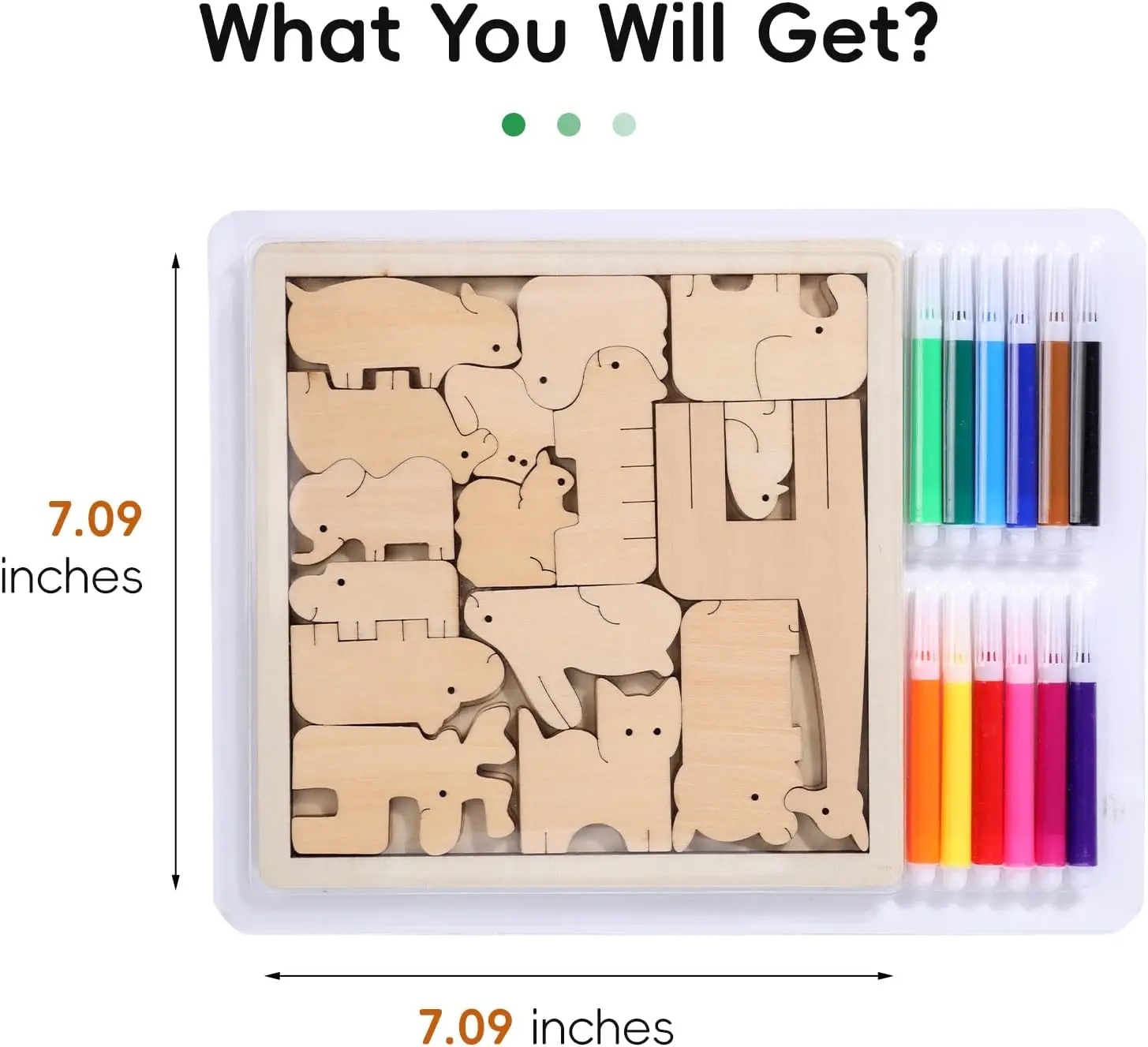 Montessori-Tierpuzzle aus Holz für Kleinkinder ab 3 Malen Sie Ihre eigenen Tierblöcke mit 12 farbigen Stiften STEM-Lernspielzeug pädagogisch