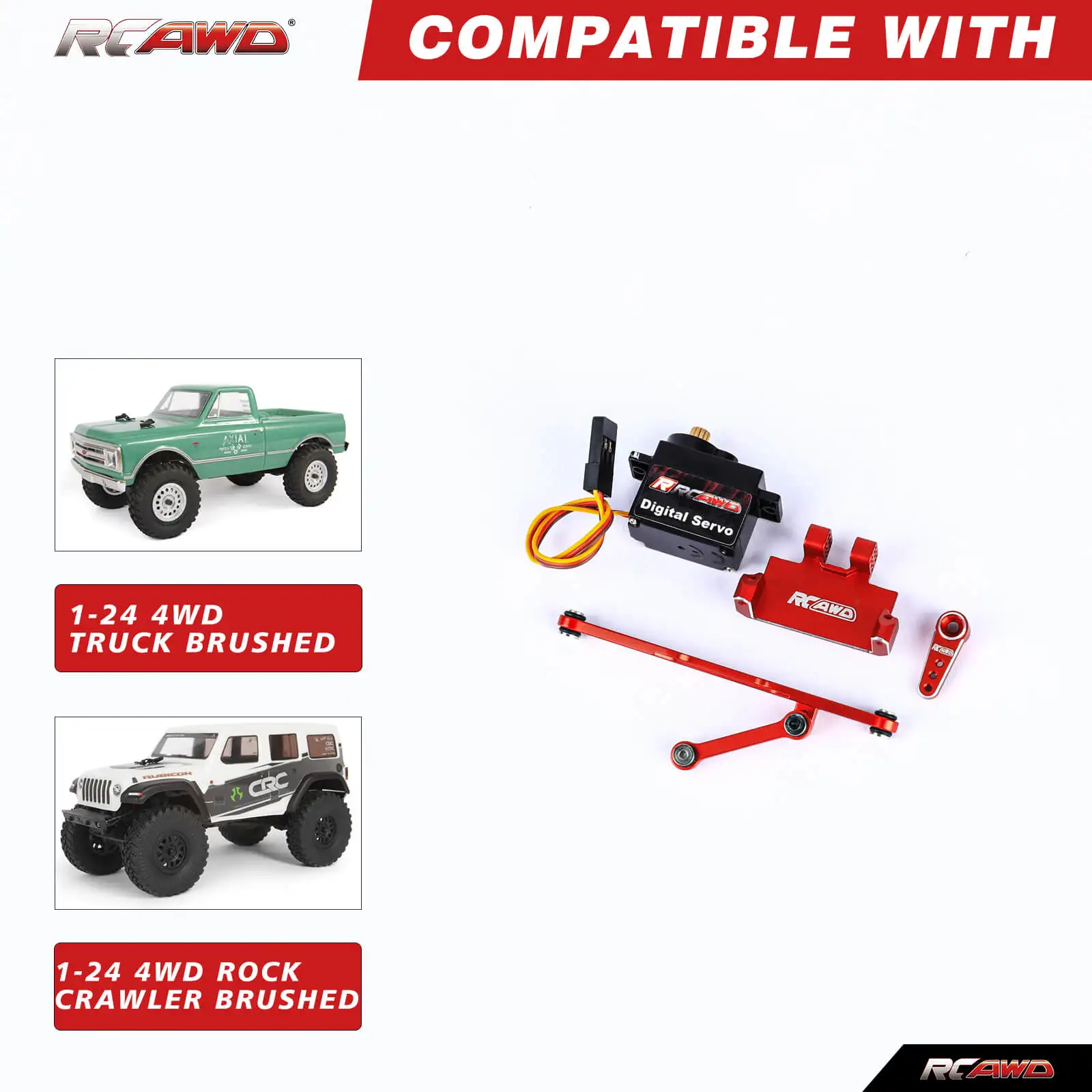 

RCAWD SCX24 Metal Gear Steering Servo with Adjustable Servo Mount Bracket Arm Link Set for Axial 1/24 SCX24 Upgrades Parts