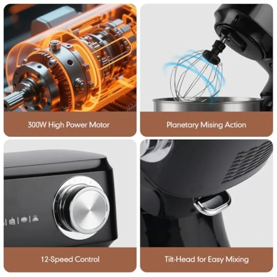 Stand Mixer 4.8 Qt Electric Food Mixer 12 Speeds Portable Lightweight Kitchen Mixer For Daily Use With Egg Whisk Dough Hook Fla view 6