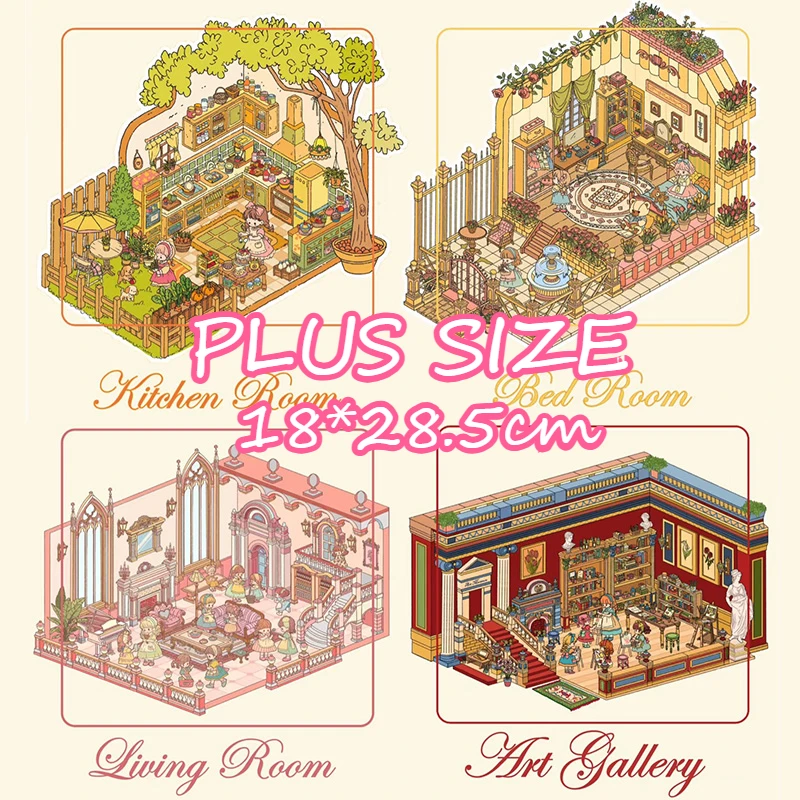 

Наклейки для ландшафтного дизайна в европейском стиле, классическая художественная кухня, дом мечты, сказочная миниатюрная сцена, декомпрессионный коллаж