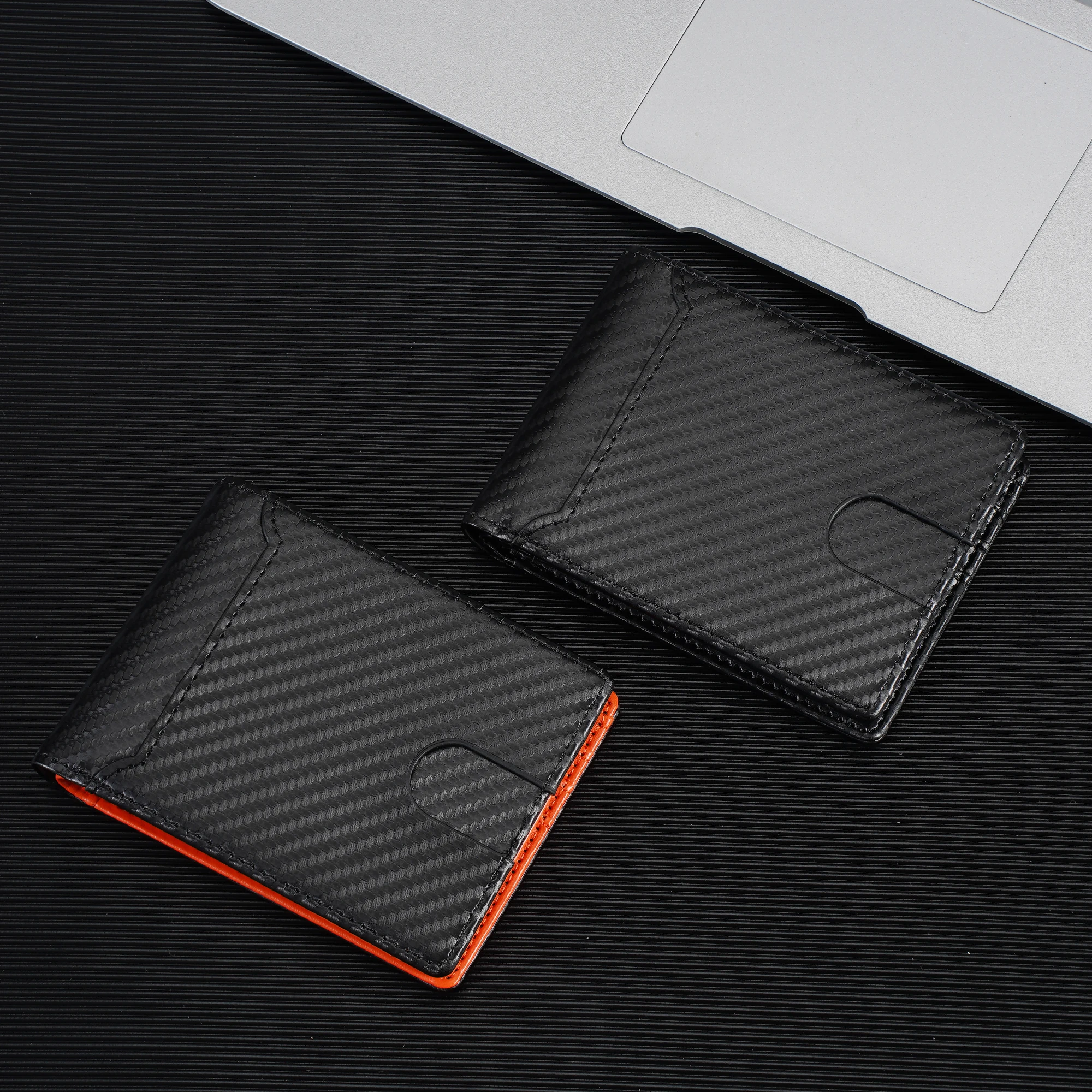 Name Engraving New Short Men Card Wallets High Quality Carbon Fiber Card Clips Photo Simple Slim Portable Purses For Male