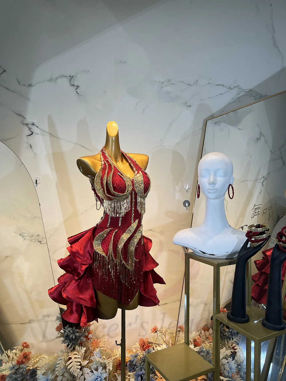 라틴 댄스 의상 AB 스톤 여성 성인 어린이 하이 엔드 맞춤형 웨이브 스커트 금속 술 삼바 퍼포먼스 드레스