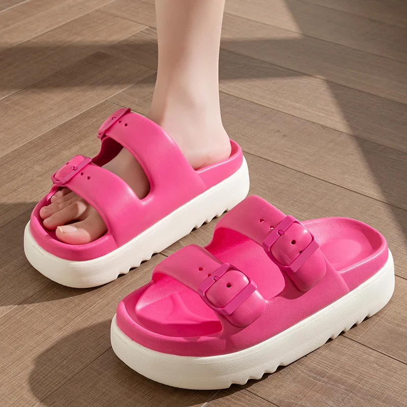 Fashion Buckle Thick Platform Slippers Women Home Soft Sole eva Cloud Slides Sandals Woman 2023 Summer Non Slip Beach Flip Flops