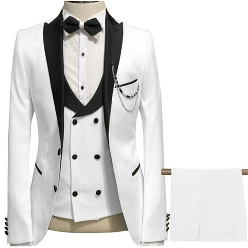 3 Piece Slim fit Boyfriend Suits for Men Wedding Tuxedos Male Fashion Jacket Vest with Pants Black Peaked Lapel Bridal Costume