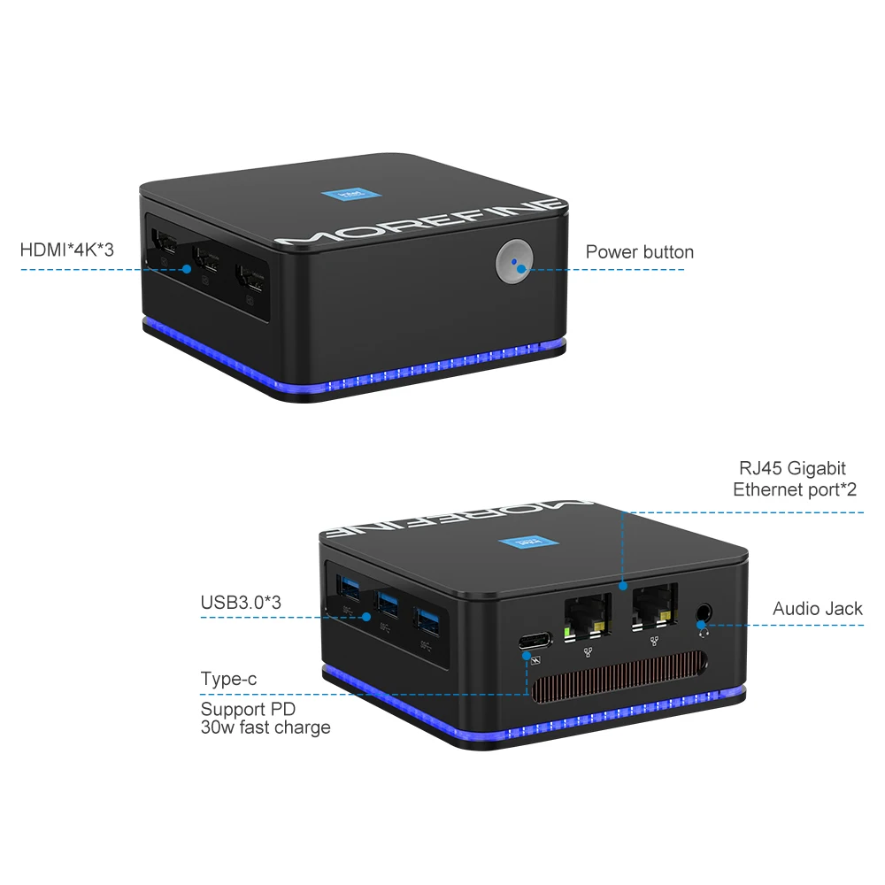 Morefine-Mini PC M8S con Windows 11, Intel N100 de 12. ª generación, LPDDR5 12GB, 4800MHz, ordenador compacto de bolsillo para juegos, LAN Dual, 3x4k @ 60Hz, WiFi6