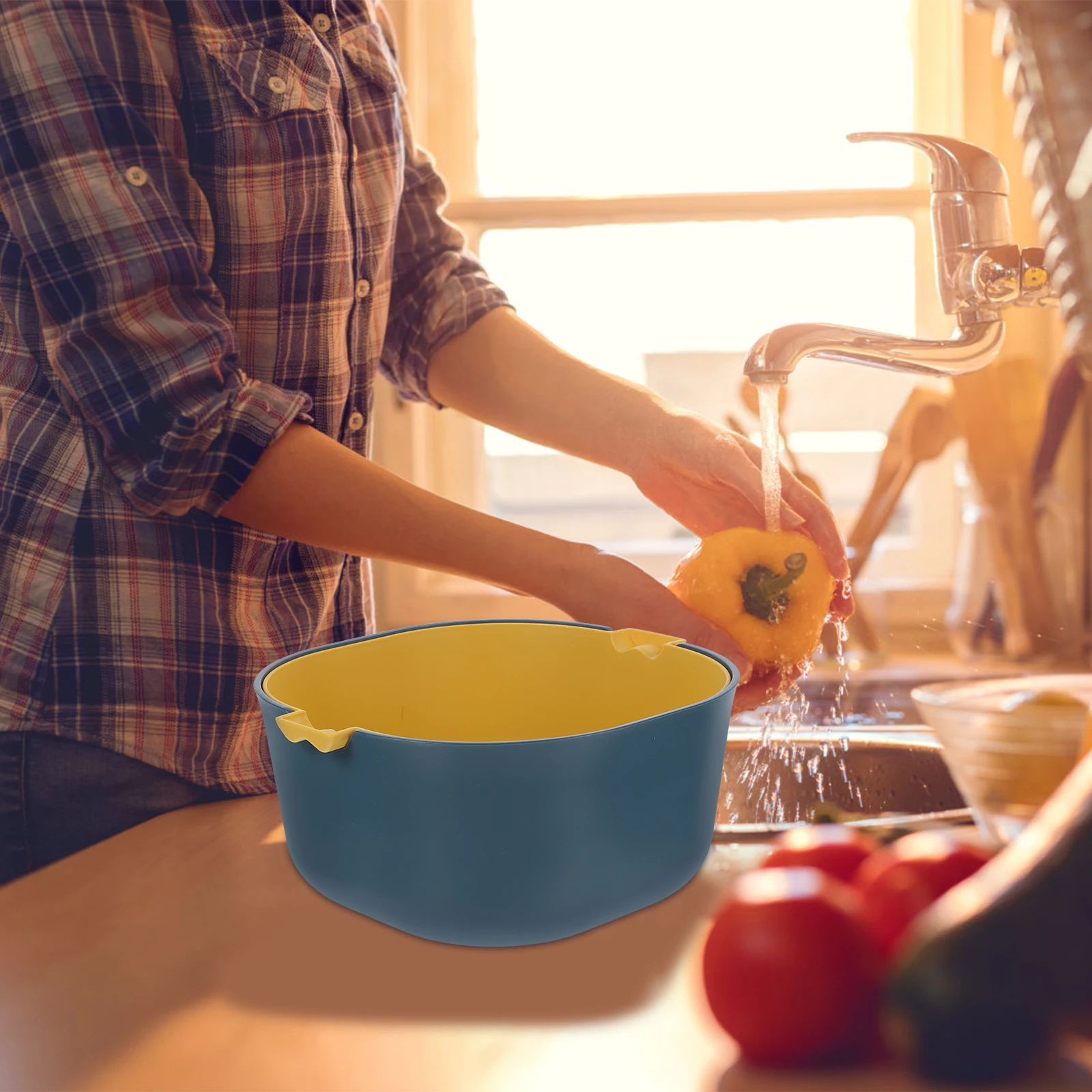 

2 Sets Mesh Drainer Storage Double Layer Strainer Fruit Vegetable Kitchen Fruit Draining Basket Accessory Drain Basket