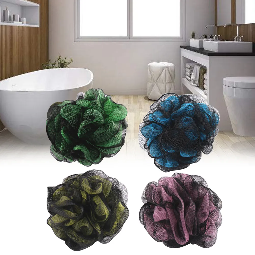 

4Pcs Double Color Shower Bath Ball Set Pe Fiber Mesh Pouf for Women Soft Exfoliating Sponge Quick Dry Relaxing Body Cleanser
