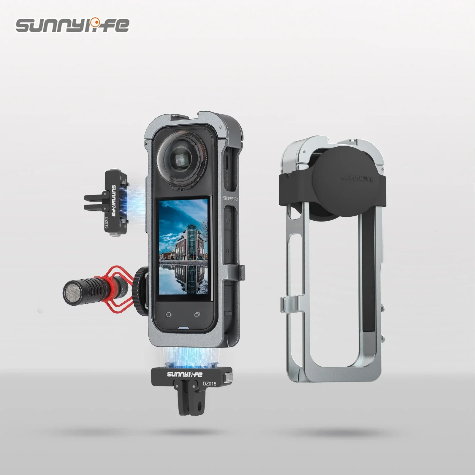

Aluminum Frame Cage for Insta360 X5, Metal Case Cold Shoe Housing with Silicone Lens Cover for Insta 360 X5 Durable Accessories
