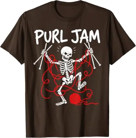 Purl Jam Knitting Skeleton Yarn Crafting Lover Lustiges T-Shirt, Y2k Gothic Graphic Saying Tee, personalisiertes Halloween-Kostüm-Geschenk – Detail 8