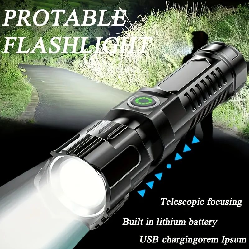 

Rechargeable Zoom LED Flashlight Handheld Torch with 3 Modes Waterproof High Power Light Hand Lamp For Working Outdoor Camping