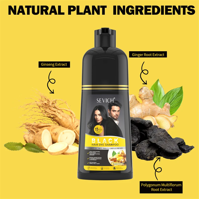 500ml Natural Herbal Hair Dye Shampoo for Hair Loss Moisturizing Hair Darkening Strengthen Magic Polygonum Multiflorum Shampoo