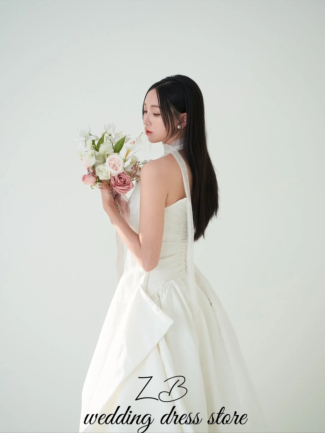 ZanBan Customized Satin Straplesss A-Line Wedding Dresses Floor-Length Sweep Train with Bib Design Korea Party Dress 2026 New