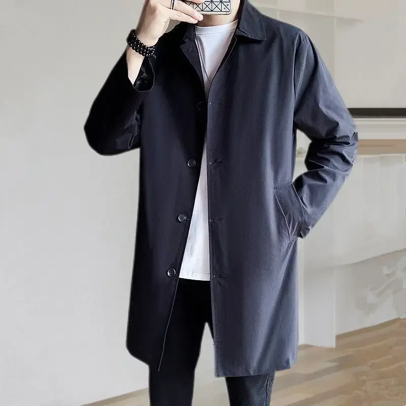 Jaqueta trench casual masculina de comprimento médio, sobretudo estilo coreano na moda estilo britânico primavera outono 2023 nova chegada fina regular