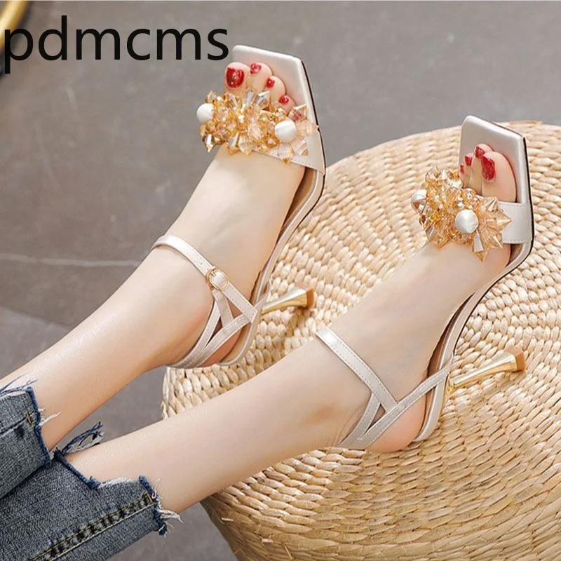 Women's Sandals New Rhinestone Square Toe High Heels Fashion Sexy Open Toed Women's Shoes High Heel Sandals Sandálias Femininas